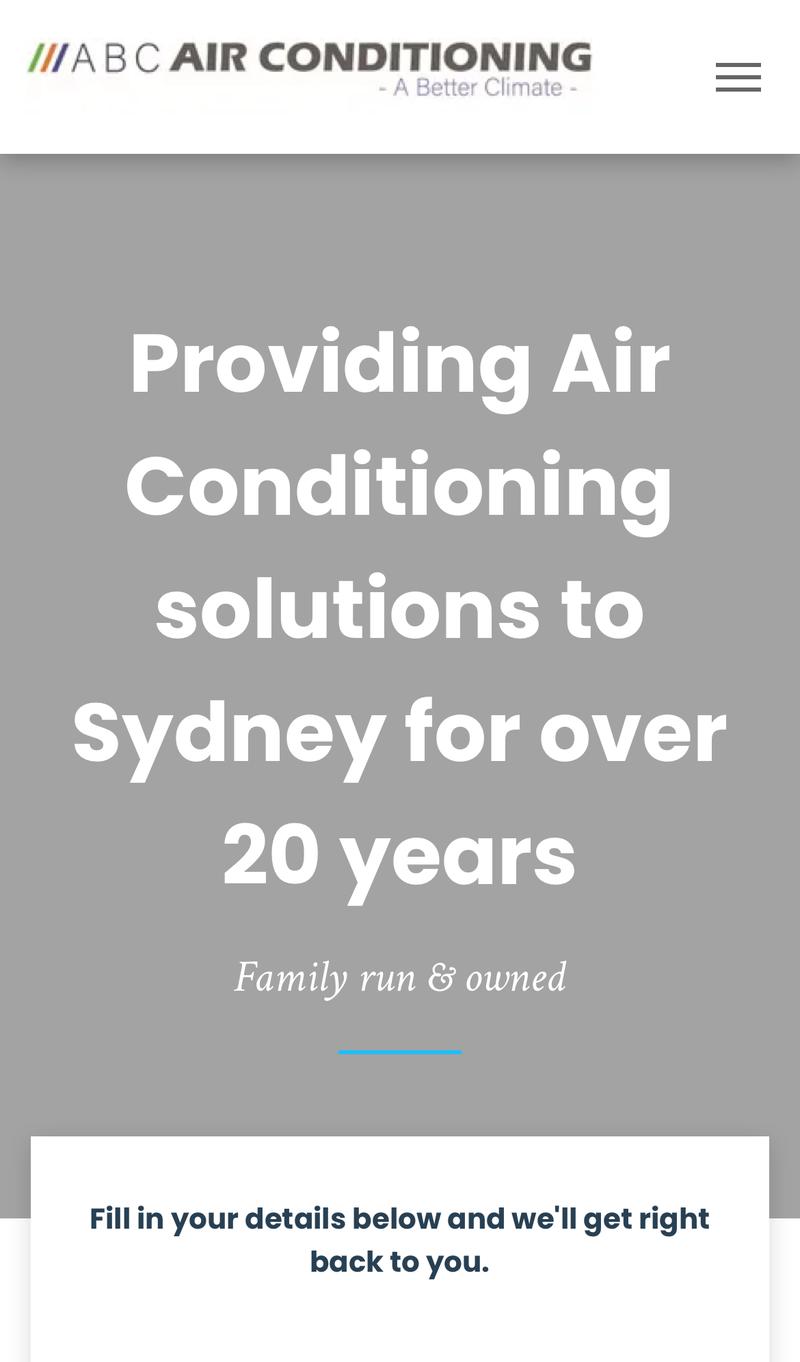ABC Air Conditioning mobile view
