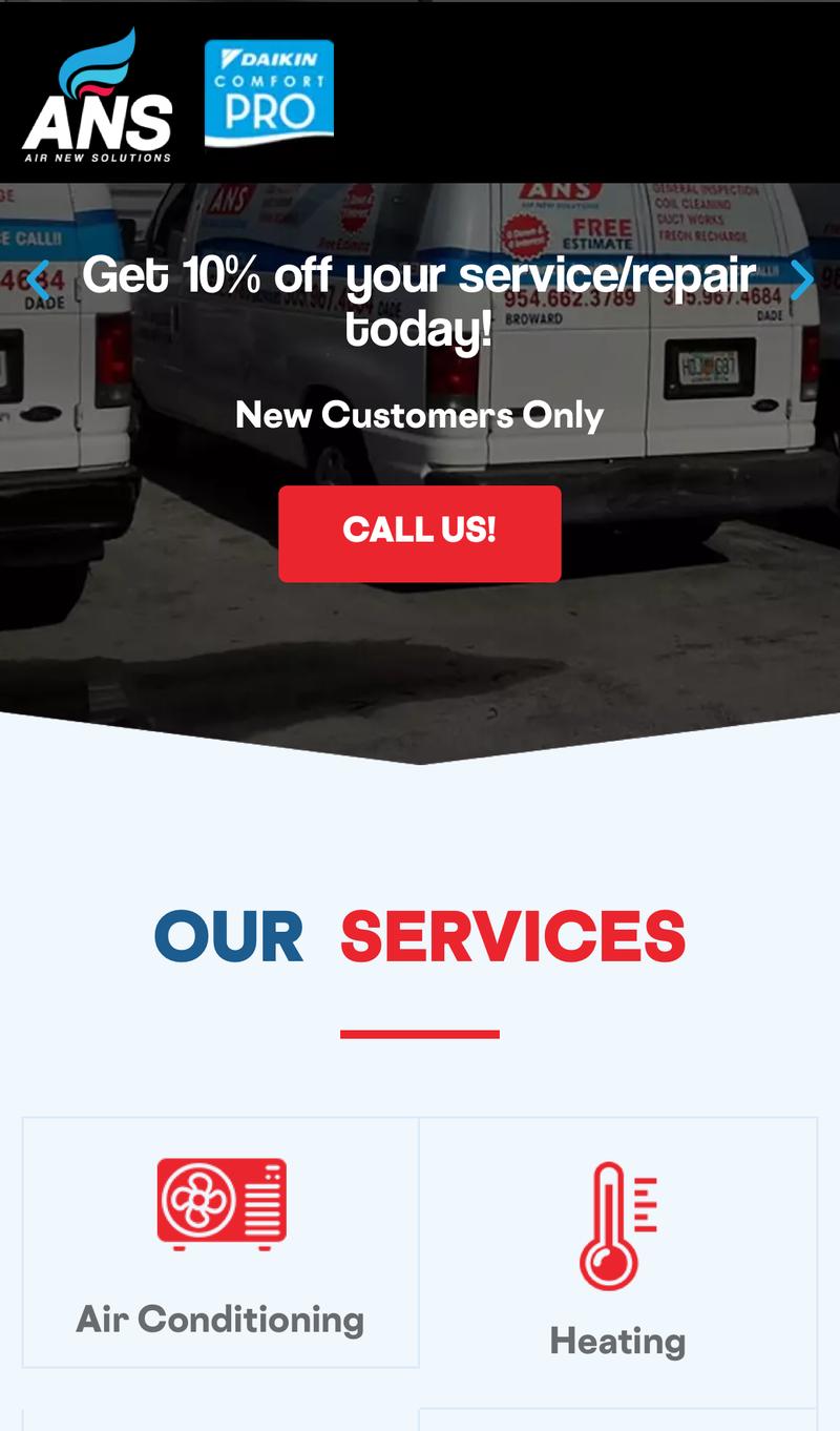 Air New Solutions mobile view