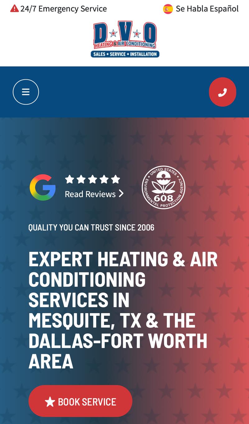 DVO Heating & Air Conditioning mobile view