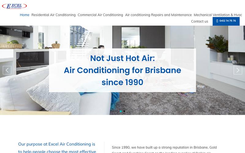 Excel Air Conditioning homepage