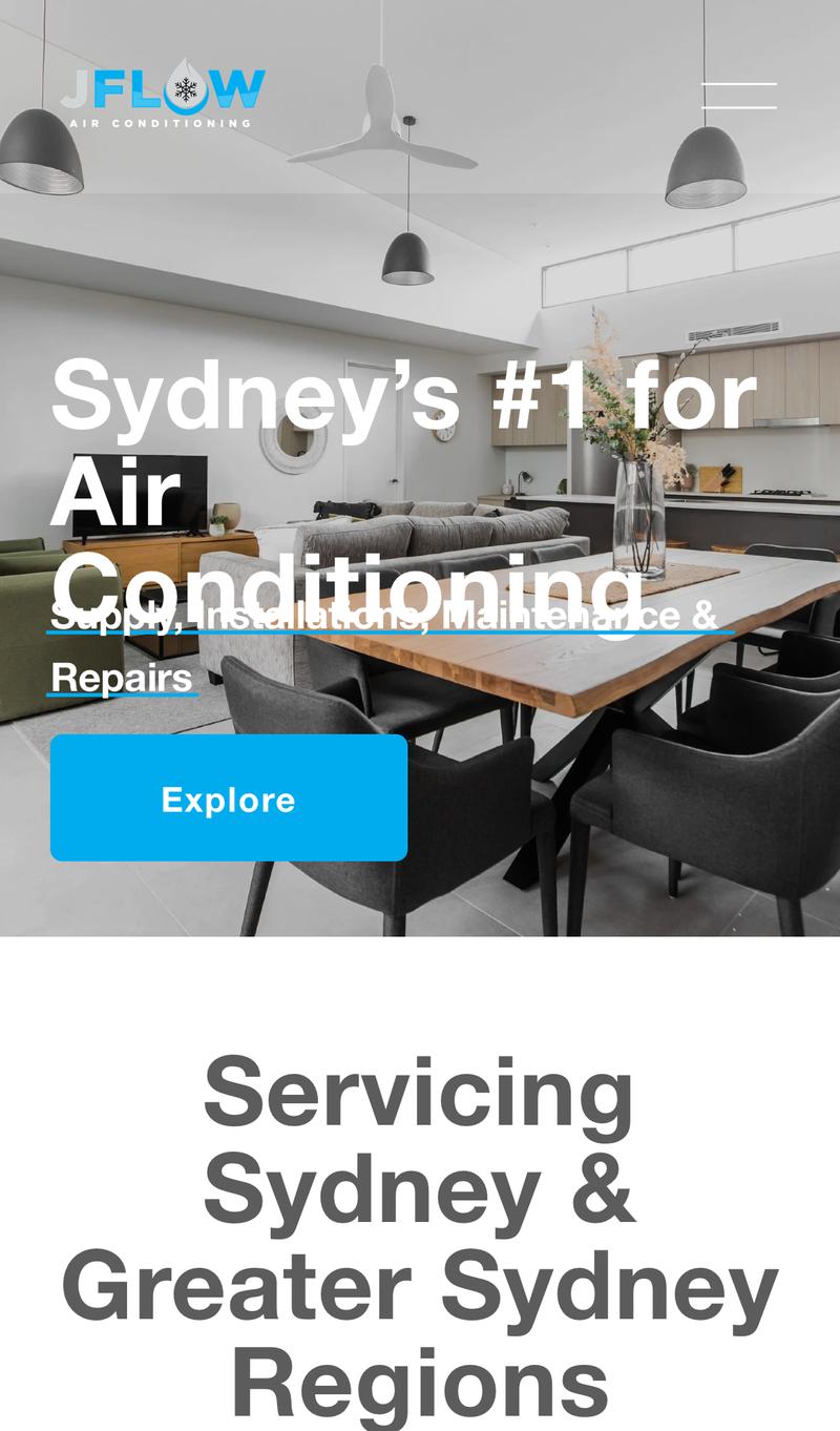 JFlow Air Conditioning mobile view