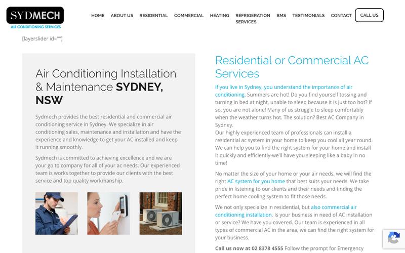 SYD Mech Air Conditioning homepage